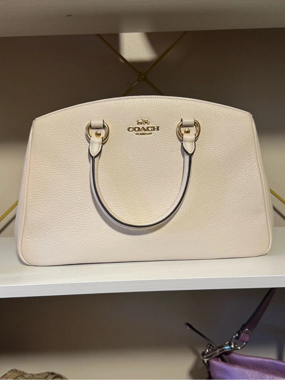 Coach Pebbled Leather Dome Satchel in Blush Cream